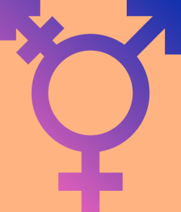 Transgender symbol (woman, man, and combined women+man symbols on one circle)in blue and purple